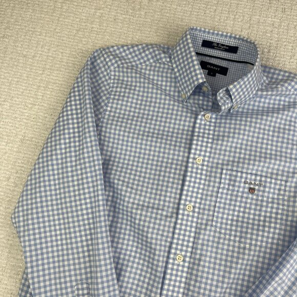 Gant Shirt Mens Small Cotton The Poplin Gingham Regular Fit Blue Check - Picture 3 of 16